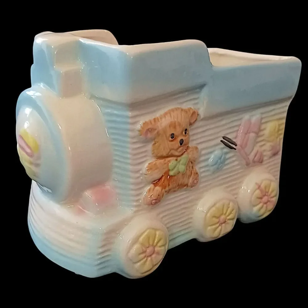 Vintage Baby Planter Decor Vase Ceramic Train Bear Butterfly‎ Colorful Large MCM
